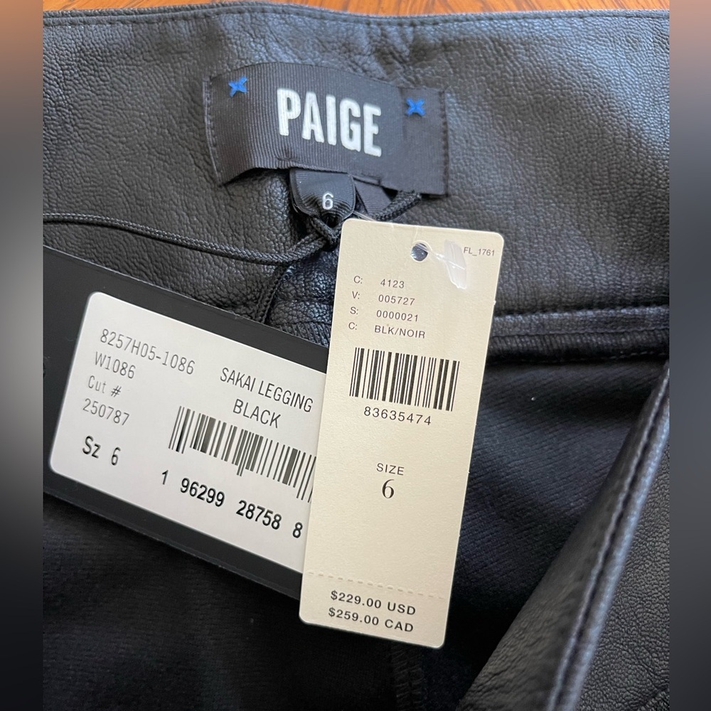 New Anthropologie Paige Sakai Faux Leather Leggings Black Size 6 - Picture 5 of 8